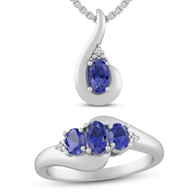 3,12 quilates Tanzanite genuíno e topázio branco colar 925 Sterling Silver de 3 partes