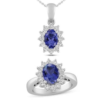 3,12 quilates Tanzanite genuíno e topázio branco colar 925 Sterling Silver de 3 partes
