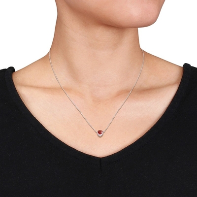 Safira Laboratório-criada &amp; Ruby Necklace Sterling Silver Laboratório-criado
