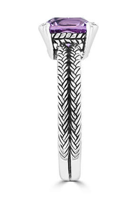 Ouro branco floral de Ring In 14k da ametista, ametista de 6x8mm, diamante .06cttw