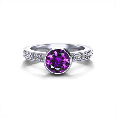 Ouro branco floral de Ring In 14k da ametista, ametista de 6x8mm, diamante .06cttw