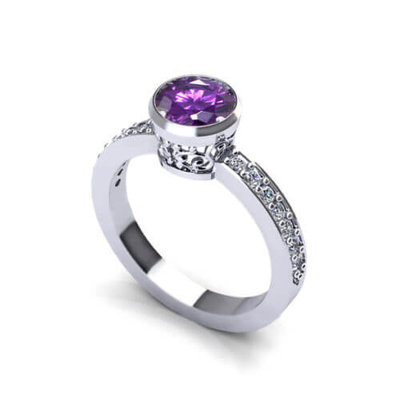 Ouro branco floral de Ring In 14k da ametista, ametista de 6x8mm, diamante .06cttw