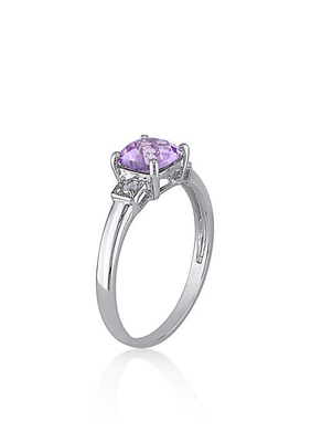 Ametista cortada oval e anel branco criado da safira 3-Stone em Sterling Silver
