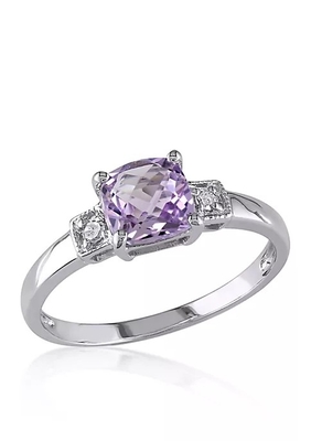 Ametista cortada oval e anel branco criado da safira 3-Stone em Sterling Silver