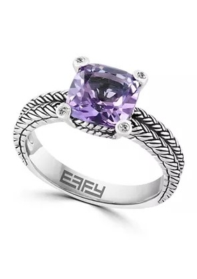 Ametista e Sapphire Ring With branca criada 925 Sterling Silver