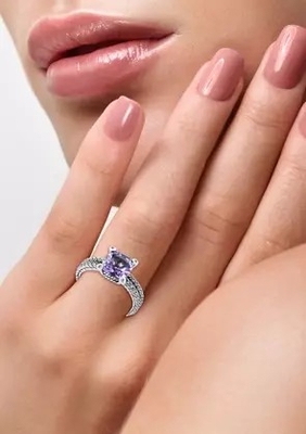 Ametista e Sapphire Cable Ring With branca 925 Sterling Silver