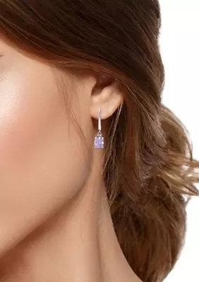 2,46 ct. t.w. Ametista e 1/10 de ct. t.w. Diamond Leverback Earrings em Sterling Silver