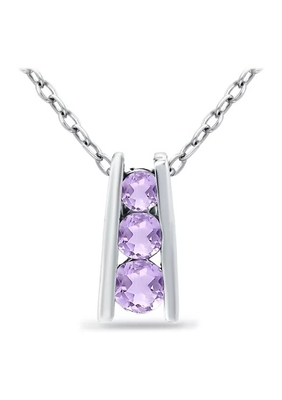 3/8 de ct. t.w. Colar do pendente da escada da ametista 3-Stone em Sterling Silver