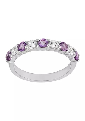 Ametista e Sapphire Ring With branca criada 925 Sterling Silver