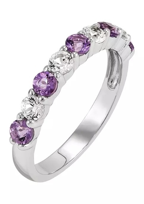 Ametista e Sapphire Ring With branca criada 925 Sterling Silver