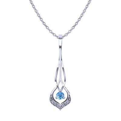 Água-marinha Diamond Necklace (ouro 14k branco, água-marinha 6x9mm da forma da pera, diamantes .10cttw.)