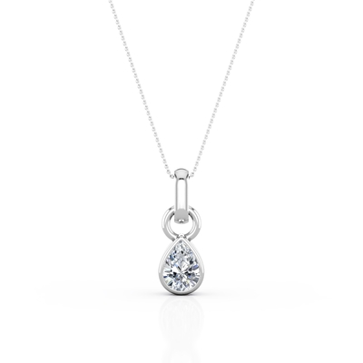 Diamante do corte da pera de 0,33 quilates - solitário - colar do pendente do ajuste da moldura - ouro 10K branco