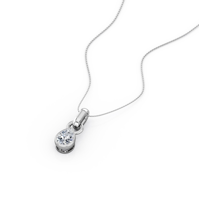 Diamante do corte da pera de 0,33 quilates - solitário - colar do pendente do ajuste da moldura - ouro 10K branco