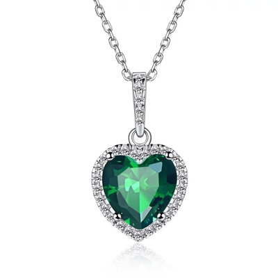 925 de prata chiques Emerald Birthstone Necklace simulado Sterling Silver Heart Pendant Necklace