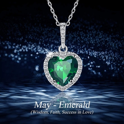 925 de prata chiques Emerald Birthstone Necklace simulado Sterling Silver Heart Pendant Necklace