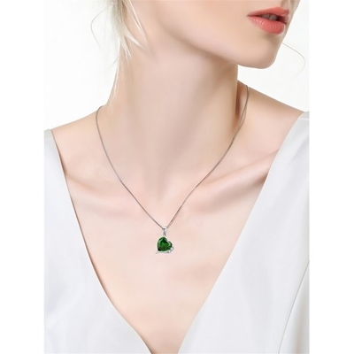 6,06 a pedra preciosa do corte do coração do quilate TCW criou a esmeralda 925 Sterling Silver Necklace Pendant com a corrente livre 18