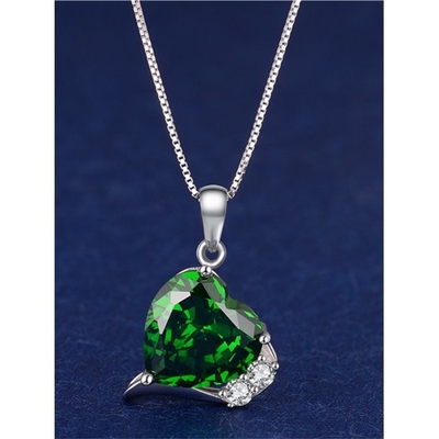 6,06 a pedra preciosa do corte do coração do quilate TCW criou a esmeralda 925 Sterling Silver Necklace Pendant com a corrente livre 18