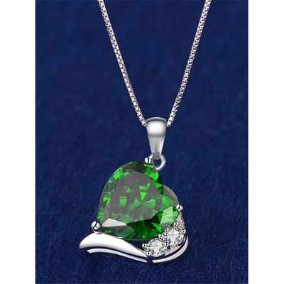 6,06 a pedra preciosa do corte do coração do quilate TCW criou a esmeralda 925 Sterling Silver Necklace Pendant com a corrente livre 18