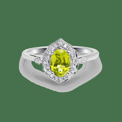 Anel bonito do ouro, elegante oval do peridot, forma do vintage e peridot oval natural, brilhante