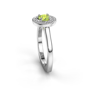 Anel do halo da platina do halo com um Peridot grande abraçado por pedras preciosas feitas sob medida menores