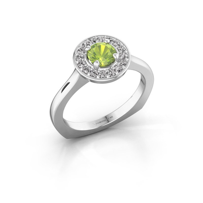 Anel do halo da platina do halo com um Peridot grande abraçado por pedras preciosas feitas sob medida menores