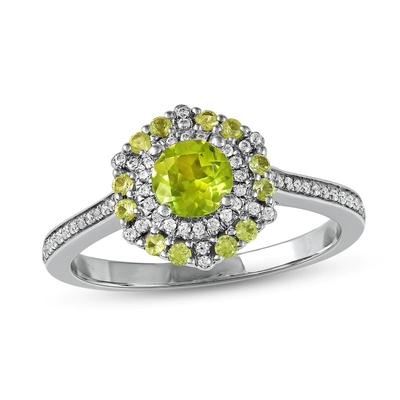 Peridot &amp; Diamond Ring verdes 1/6 de ouro branco do ct TW 10K na prata