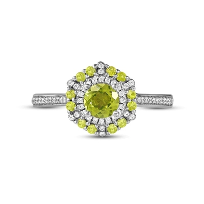 Peridot &amp; Diamond Ring verdes 1/6 de ouro branco do ct TW 10K na prata