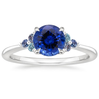 Sapphire Secret Garden Diamond RingSet com safira redonda azul superior de 6mm