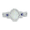 opala Coração-dada forma 5.0mm e 1/8 de CT. T.W. Diamond Frame Ring em Sterling Silver
