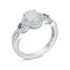 Anel Laboratório-criado oval da opala, o azul e o branco de Sapphire Open Frame Twist Shank em Sterling Silver
