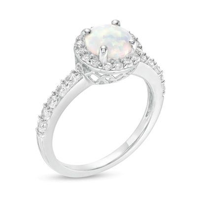 opala Laboratório-criada 7.0mm e Sapphire Frame Ring branca em Sterling Silver