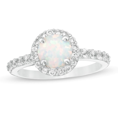 Opala e Diamond Accent Vintage-Style Ring ovais no ouro 10K branco