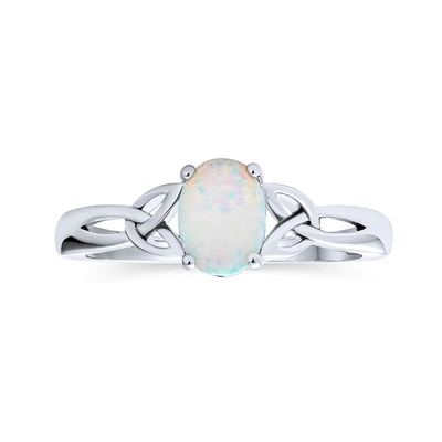 Anel Laboratório-criado oval do acento de Opal Celtic Love Knot Side em Sterling Silver
