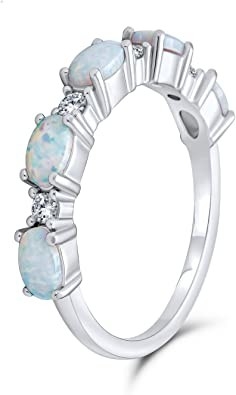A CZ fina acentua a eternidade que empilhável de 1/2 o rosa azul oval criou Opal Band Ring For Women
