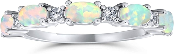 A CZ fina acentua a eternidade que empilhável de 1/2 o rosa azul oval criou Opal Band Ring For Women