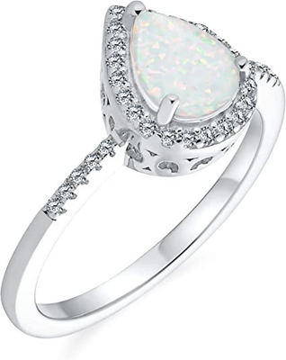 O pequeno micro de pedra preciosa pavimenta o halo da CZ criou Opal Ring Pear Shape Teardrop branco