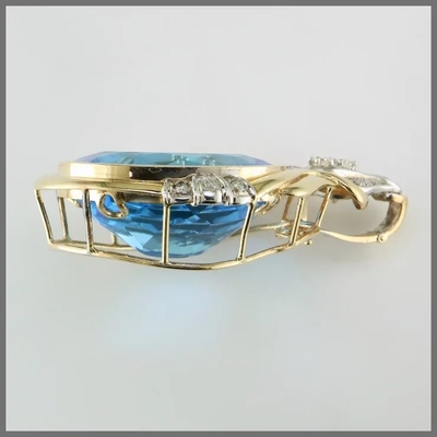 14K cortou circularmente Topaz And Diamond Pendant Enhance azul para mulheres