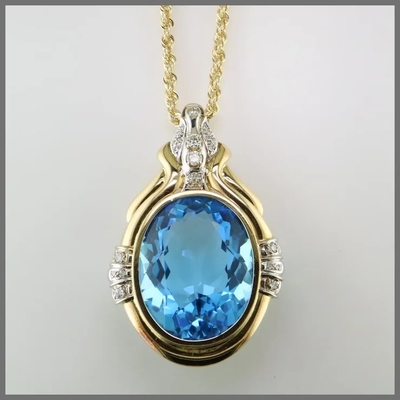 14K cortou circularmente Topaz And Diamond Pendant Enhance azul para mulheres