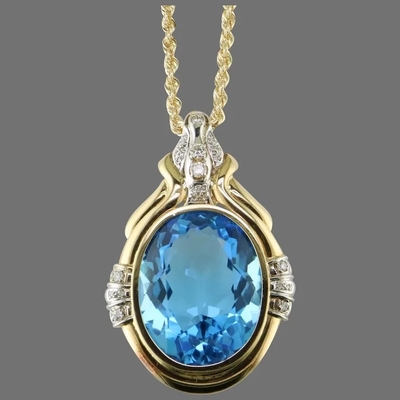 14K cortou circularmente Topaz And Diamond Pendant Enhance azul para mulheres