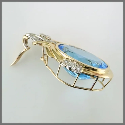 14K cortou circularmente Topaz And Diamond Pendant Enhance azul para mulheres