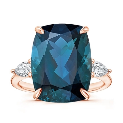 Topázio azul e Diamond Cocktail Engagement Ring Jewelry de Londres da reunião habilitados