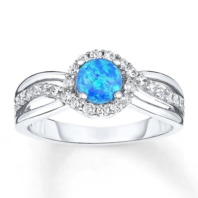 O laboratório criou Opal Ring White Topaz With azul 925 Sterling Silver