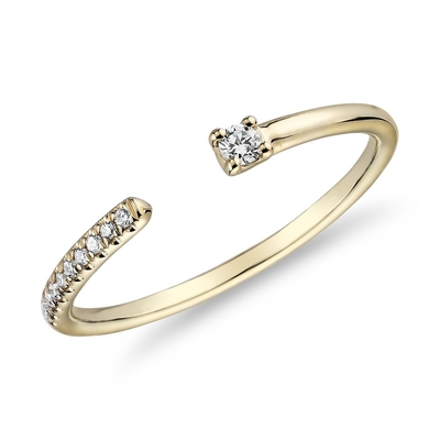 Com ouro 9k amarelo Pavé delicado rachou o anel de noivado do diamante da barra