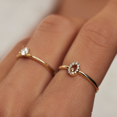 9K ouro Ring With Silver Diamond Engagement Ring For Women