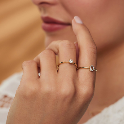 9K ouro Ring With Silver Diamond Engagement Ring For Women