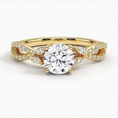 Sparkling Round And Marquise Sleek Chevron Shaped Ring With 9K Gold