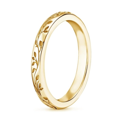 Folhas e videiras gravadas através da totalidade do ouro Natureza-inspirado de Ring With 9K