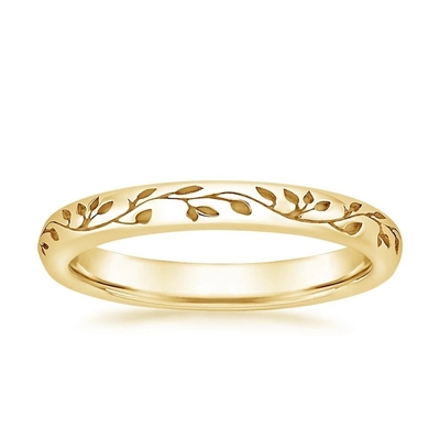 Folhas e videiras gravadas através da totalidade do ouro Natureza-inspirado de Ring With 9K