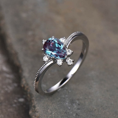 Joia de pedra do Alexandrite sintético, 925 anéis de Sterling Silver Lab Created Alexandrite