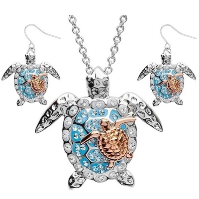 Joia da colar do pendente de Sterling Silver Blue Sea Turtle para a tartaruga Earings animal das senhoras das mulheres